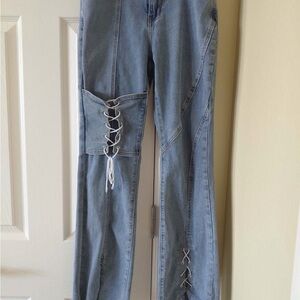 Light Blue Lace-Up Detail Women's Jeans